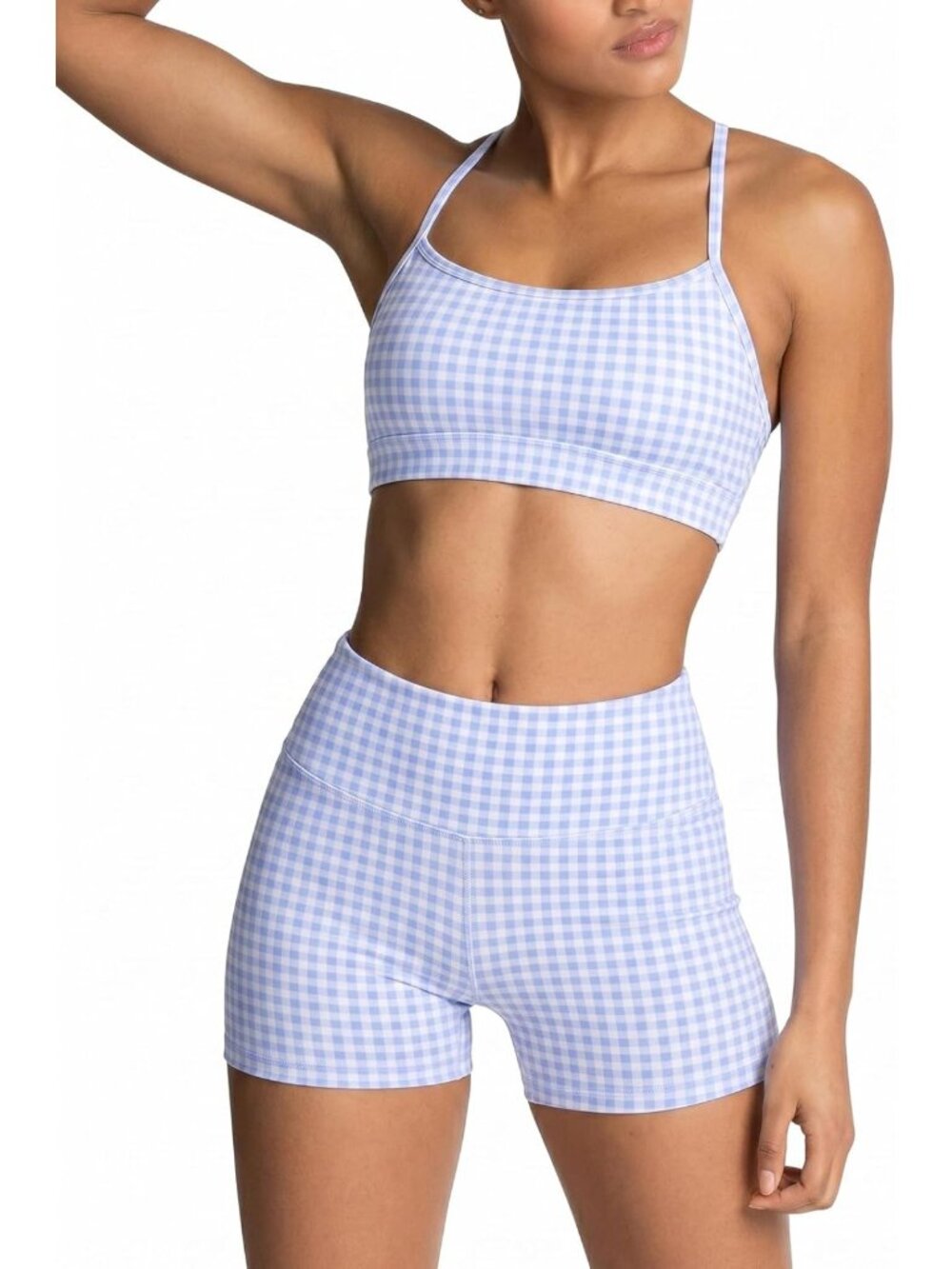 Stylish 2-Piece Workout Set for Women | Color Block Strappy Bra & High Waist